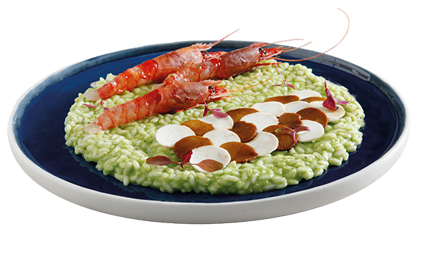 Risotto with Acireale Trunzu cabbage, red prawn, Verdello lemon and Giuseppe Cremonini Balsamic Vinegar of Modena PGI - 5 grapes 1