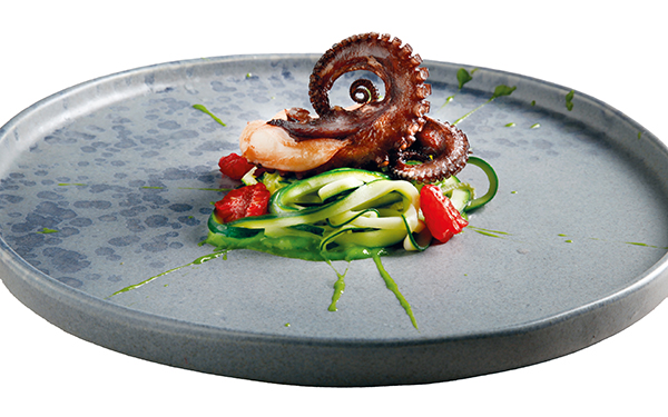Roast octopus with pink peppercorns and julienne courgettes 1