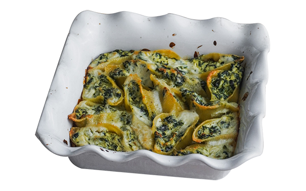 Conchiglioni di ricotta e spinaci con besciamella al parmigiano 1